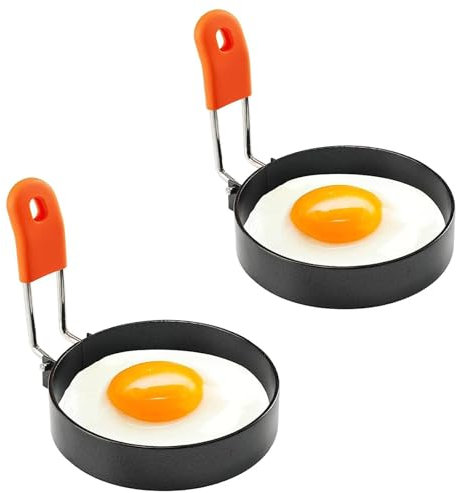Egg Ring, Round Egg Rings, 2pcs Stainless Steel Egg Rings, Round Egg Rings Non Stick Stainless Handle Fried and Poached Egg and Nonstick Pancake Cooking Rings Egg Egg Moulds for Fried Eggs