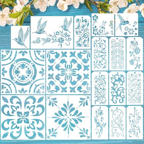 Juego de 18 plantillas reutilizables, diferentes tamaños, flores, hojas, animales, para decoración de pared, suelo, bricolaje, decoración del hogar