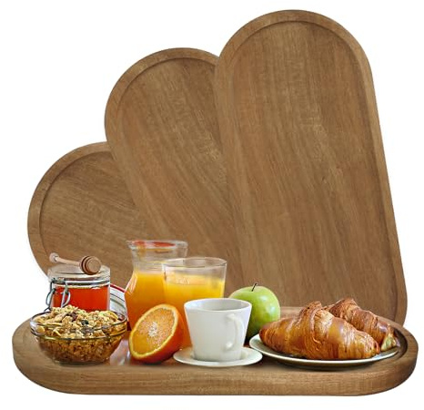 SUPAWAY 4 Oval Bandeja de Madera Bandeja Decorativa Ovals Acacia Mostrador Bandeja pequeña Bandejas Madera Ligeras para Alimentos Frutas Aperitivos Pasteles decoración hogar Marrón Natural, 30x12x2cm