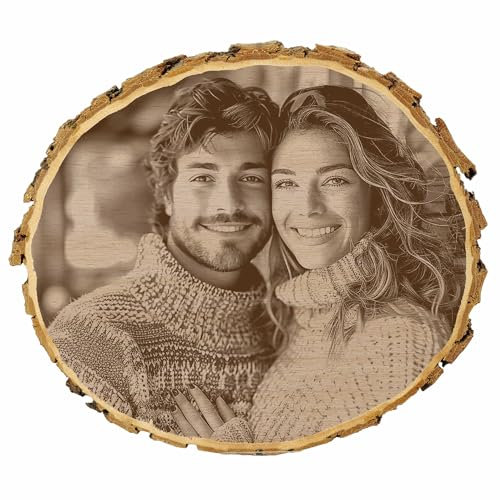KIWISTAR UG - Holzscheibe 14-16 cm - mit Fotogravur - personalisiertes Fotogeschenk individuell selbst gestalten Valentinstag - Baumscheibe mit Foto und Wunschtext - Naturholz - Geschenk - Türschild
