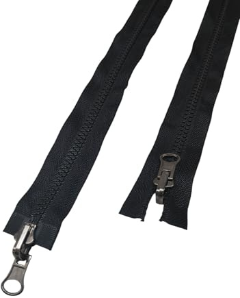 AMANTE NSF Zip Lampo Double Face, Cerniera Divisibile Doppio Cursore Reversibile - catena plastica 6 (Nero, 80 cm)