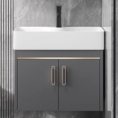 LYXWGRZD Lavabo Sobre Encimera Rectangular, Lavabo de CeráMica, Sobre Encimera Lavabo, Lavabo Suspendido, for Espacios Pequeños, Lavabo de Baño con Contenedor de Almacenamiento(18.8x14.5x19.2in)