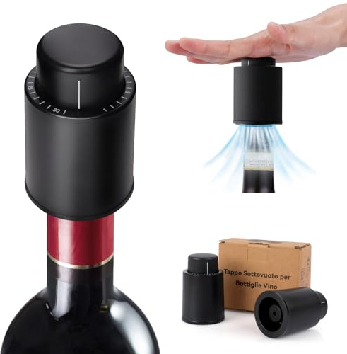 AUROAY 2 Pcs Bouchons de Bouteille Vin sous Vide pour Champagne/Vin, Pompe à Vide à Vin avec Échelle de Temps, Bouchon Vin Vide Air Réutilisable, Meilleur Cadeau pour Les Amateurs de Vin
