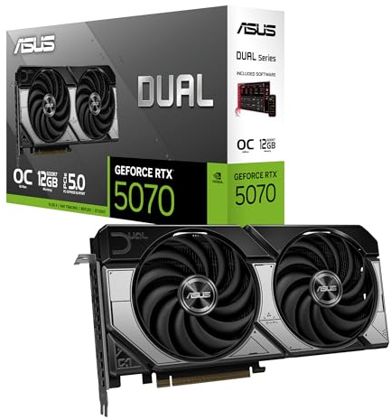 ASUS Dual NVIDIA GeForce RTX 5070 OC Edition, Scheda Grafica da 12 GB GDDR7, 192 Bit, PCIe 5.0, 2 Ventole Axial-Tech, 1 HDMI 2.1, 3 DisplayPort 2,1, GPU Tweak III, Bianco, DUAL-RTX5070-O12G