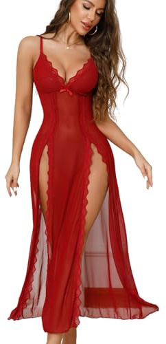 Tomkids Lingerie sexy pour femmes Dessous Ensemble de sous-vêtements sexy en dentelle Nuisette Babydoll Sous-vêtements Corsage Chemise de nuit longue Vêtements de nuit Nuisette, Rose, L