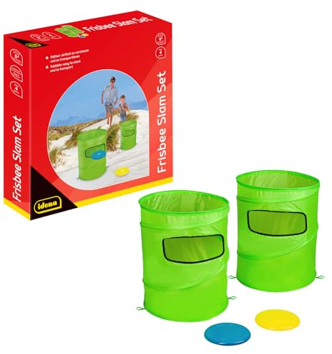 Idena Frisbee Slam Set, Faltbare Zielscheiben, 2 Grüne Behälter mit Wurfscheiben, Ab 6 Jahren, 4-teilig