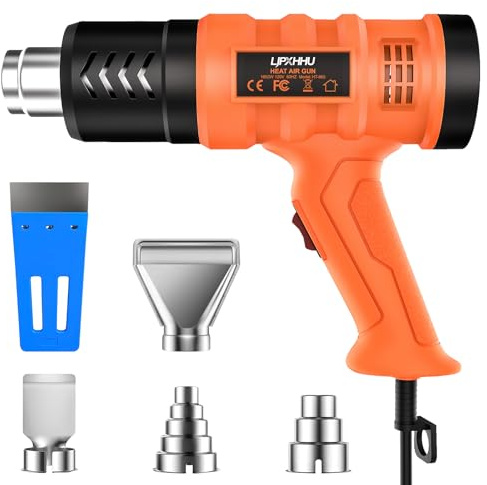Heat Gun 1850W 1.5s Fast Heat Heavy Duty Hot Air Gun Good Temp Control 122℉-1112℉(50-600℃）Overheat Protection 2 Speed with 4 Nozzles for DIY Craft Shrink PVC Tubing Vinyl Wrap Stripping Paint Resin