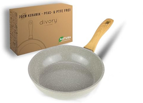 DIVORY Sartén cerámica 20 cm - pequeña sartén de inducción, sin PFAS ni PTFE, apta para horno y lavavajillas (Natura, 20 cm)