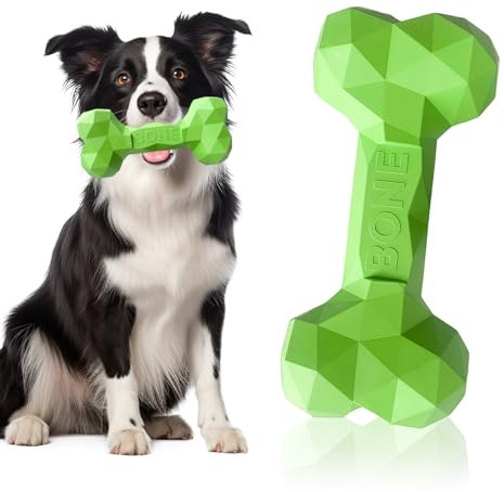 Rylae Juguete para Masticar Perro, Juguetes para Perros Mordedores Agresivos, Hueso de Goma Natural Indestructible, Rellenable con Golosinas, Limpieza de Dientes de Mascotas (M-Verde Hierba)
