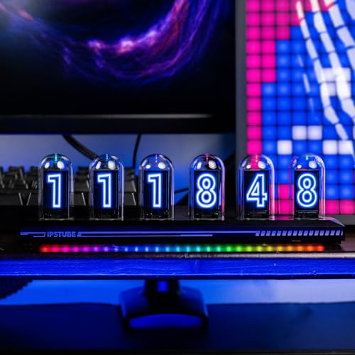 BRIMFORD Reloj de tubo Nixie RGB colorido, álbum de fotos digital personalizable, nuevo modo meteorológico, pantalla IPS de 5 pulgadas, control de aplicación, un regalo retro para amigos (negro