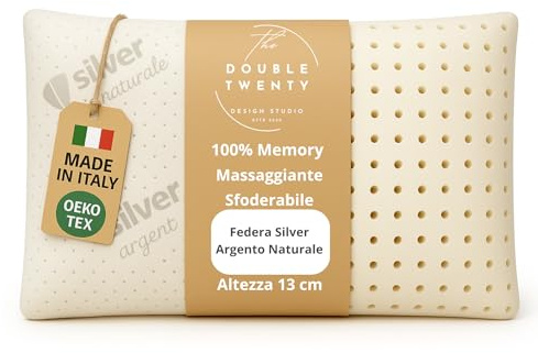 Cuscino in Memory Foam | Ergonomico e Traspirante | Supporto Ottimale per Collo e Cervicale, Adatto a Tutte le Posizioni del Sonno | Fodera Ipoallergenica in Argento Naturale | (13 cm)