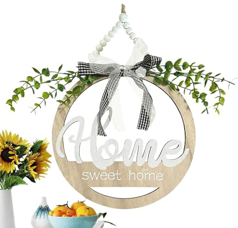-Targhetta in legno - Incantevole cartello di benvenuto, decorazione per porta fatta a mano, elegante bohémien, da appendere in ingresso, terrazza, giardino | De