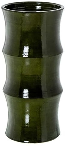 DRW Paraguero Redondo con Forma de Bambu de Ceramica en Verde Brillo 50x25x25 cm