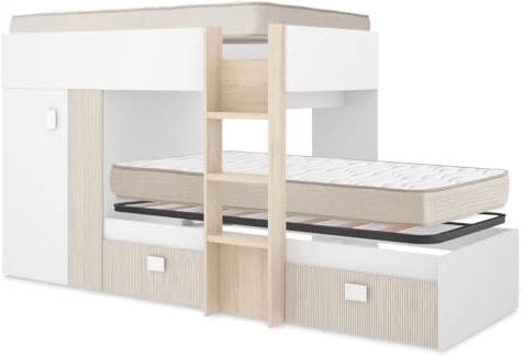 DEKIT - Pack Ahorro Juvenil Cama Tren Groe con 2 Colchones viscoelásticos Nova 90 x 190 cm y 1 Somier Lama Ancha