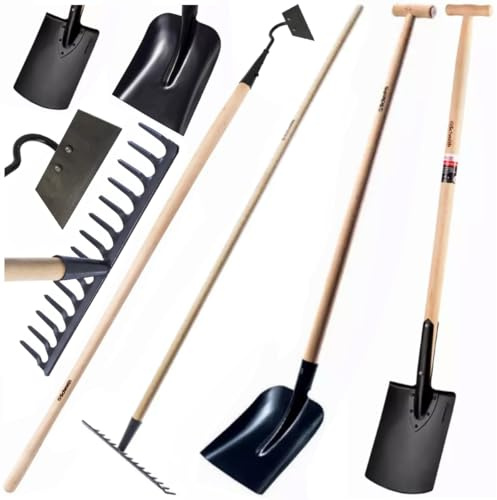 Schmith - Pala, Uncinetto, Rastrello, Vanga - Set di Attrezzi da Giardinaggio - Accessori da Giardinaggio - Struttura Robusta per Scavare e Rivoltare Il Terreno - Set da 4 Pezzi