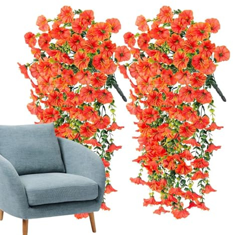 Konstgjorda Petunior Naturtrogna 2 Stycken Träds Falska Blommor | UV-Resistenta Fake Petunia för Balkong TrädInnerBröllop Fest