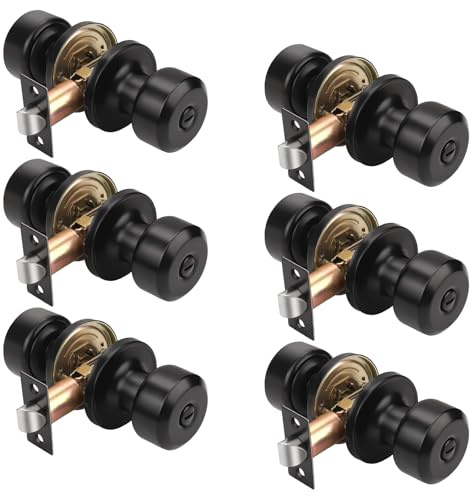 KNOBWELL 6 Pack Matte Black Interior Privacy Door Knob, Keyless Bedroom Bathroom Door Knobs with Lock