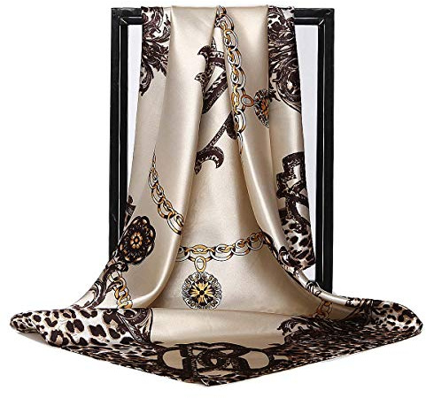 Women’s Silk Scarf Belt Pattern Large Square Satin Headscarf Headdress 35