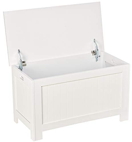 HOMCOM Baúl de Almacenaje para Dormitorio Banco de Almacenaje con Tapa Baúl de Almacenaje Versátil con Bisagra de Seguridad para Pasillo Salón 81x40x46 cm Blanco