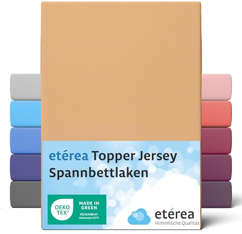 etérea Jersey Topper Spannbettlaken 90x200-100x200 cm Sand für 5-10 cm Steghöhe 100% Baumwolle - Oekotex Spannbetttuch Matratzen Bett Bezug - Bettlaken 90x200cm - 100x200cm Beige