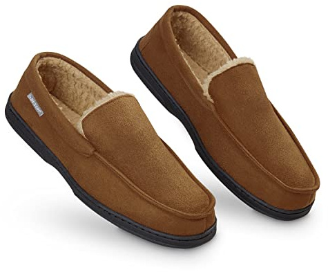 DUNLOP Zapatillas Casa Hombre, Pantuflas Estilo Mocasines Cerradas, Zapatillas de Casa Invierno Calientes Suela de Goma Dura, Regalos Originales para Hombre (Marrón,43)