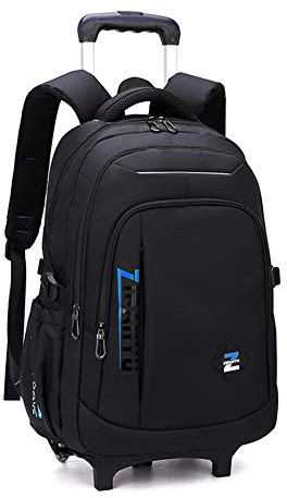VIDOSCLA Black Kids Boys Rolling Backpack Teens Carry-on Luggage with Wheels Trolly BookBag for School-2 Wheels