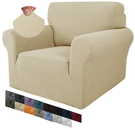 MAXIJIN Housse de Chaise Creative Jacquard pour Salon, Housses de Fauteuil antidérapantes Super Extensibles avec accoudoirs, Housse de canapé 1 pièce pour Chiens (1 Place, Beige Clair)