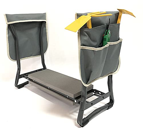 FGHSD Mehrzweck-Gartenkniebank, tragbarer Klappsitz, 2-in-1-Gartenbank mit Griffen, 2 extra große Werkzeugtaschen, Kniekissen, 60 x 28 x 49 cm
