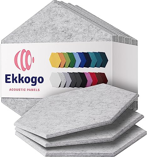 Ekkogo Acoustic Panels 12-Pack Soundproof Wall Panels 14X12.1X0.4 Sound Panels High Density Sound Dampening Panels - [Smoky White Hexagon]