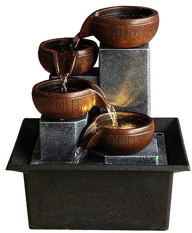 Uziqueif Zimmerbrunnen Indoor Tischbrunnen als Wohnzimmer Deko, ZenTischdekoration Ideal für Meditationund Entspannung, Entspannung pur im Wohn-, Arbeits- und Schlafzimmer,15.7x13x19cm