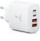 Chargeur USB C, 40W 4-Port USB Multiple Bloc Chargeur Rapide Multiple Secteur PD+QC 3.1A Type C Adaptateur pour iPhone 16 15 14 13 12 Pro Max Samsung S24 Ultra S23 S22 iPad Xiaomi Huawei Google(Blanc)