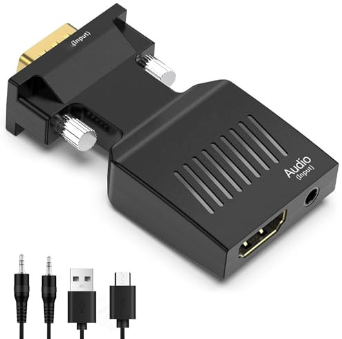 HDMI Till VGA, HDMI Till VGA -adapter (hane Till kvinna) med 3,5 Mm Ljudkabel för Dator, Skrivbord, Bärbar Dator, Dator, Monitor, Projektor