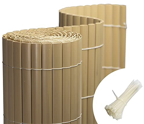 jarolift PVC Sichtschutzmatte Balkon Sichtschutz Wetterfest Garten Terrasse, Sichtschutzzaun Balkonverkleidung Zaun Sichtschutz, 80 x 300 cm, Bambus, inkl. 50 Kabelbinder Transparent