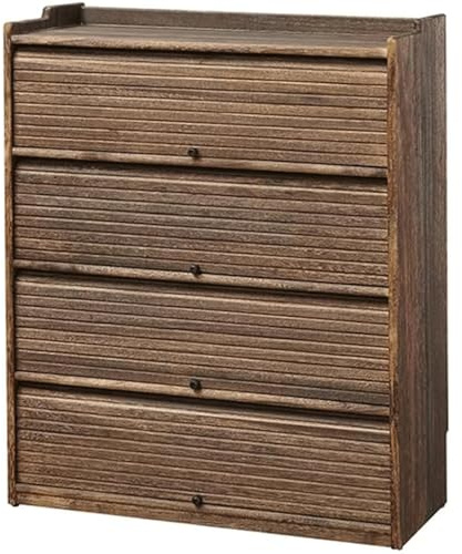 Meuble à Chaussures en Bois If pour entrée, Armoire à Chaussures à volet Roulant, étagère à Chaussures à 4 étages, Meuble de Rangement pour Baskets (73 cm)