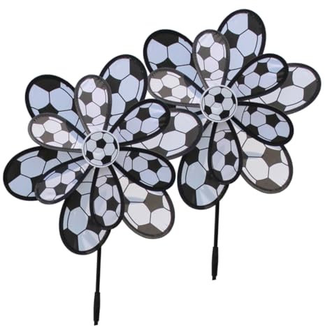 BESTonZON 2pcs Double-layer Windmill Toy Garden Windmill for Boys and Girls Pinwheel Party Decor Outdoor Decor Multicolored Football Pattern