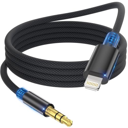 Deuomerk Cavo Aux i Phone 1,2M Cavo i Phone a Jack 3.5 mm [Certificato MFi] Cable Aux Light-ning Adattatore Audio Compatibile con iPhone 14/13/12/11/X/8/7 per Autoradio/Cuffie/Altoparlanti, Nero
