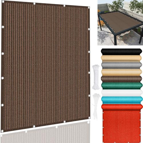 Lona rectangular de 290 x 600 cm, poliéster HDPE, 95% de bloqueo UV, toldo transpirable para garaje, patio, jardín, cubierta de toldo marrón para exteriores
