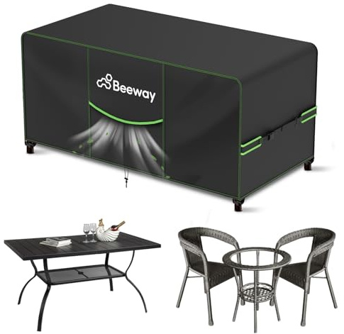 BEEWAY Gartenmöbel Abdeckung Wasserdicht V2.0 125x63x73cm, Schutzhülle Abdeckplane für Gartentische Terrassenmöbel Möbelsets - 420D Oxford Gewebe, Anti-UV, Winterfest