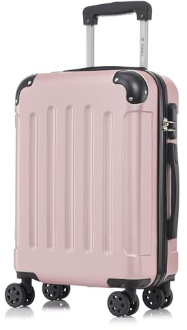 yonsly Koffer Suitcase M Roségold, Trolley Reisekoffer, Rollkoffer Handgepäck, Kabinenkoffer mit 4 Rollen 360°, Hartschalenreisekoffer, Zahlenschloss, Weicher Gummigriff