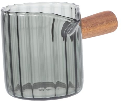 BESPORTBLE Pichet à Lait Verre avec Bec Verseur et Poignée Bois Tasse Mesure Espresso Transparente pour Café Usage Domestique et Professionnel