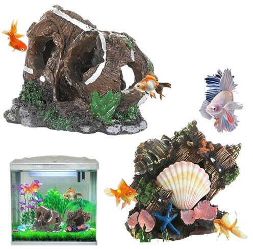 Persiiious 2 Pièces Résine pour Décoration Fish Tank, Aquarium Tronc d'arbre Décoration, Grotte Décorative pour Aquarium, pour Cacher Les Crevettes et Les Poissons Paysage Roche
