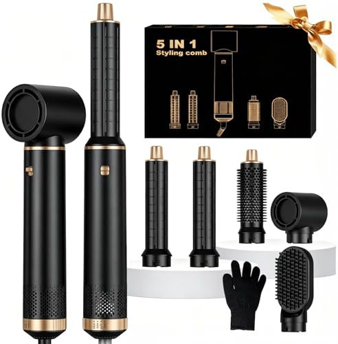 UKLISS Asciugacapelli 5 in 1 Spazzola Asciugacapelli Airstyler [Nero]