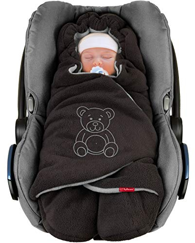 BYBOOM Einschlagdecke für Babyschale, Kindersitz und Kinderwagen, Universal Babydecke für Herbst und Winter, Warme Kuscheldecke mit Füßen für mehr Bewegungsfreiheit, Schützt Ihr Baby bestens vor Kälte