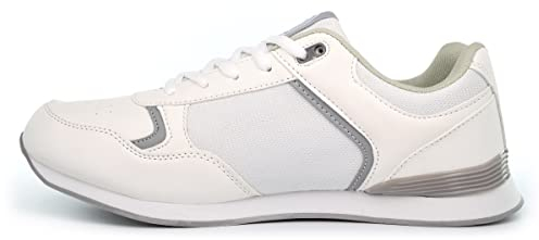 Dek JACK Lace Up Original Padded Bowling Trainer Shoes - White/Grey PU/Textile, Mens UK 8 / EU 42