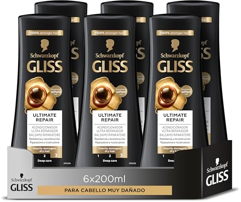 Gliss Ultra Repair Ultimate Repair Conditioner für stark geschädigtes Haar mit flüssigem Keratin, 6 Stück à 200 ml (1200 ml)
