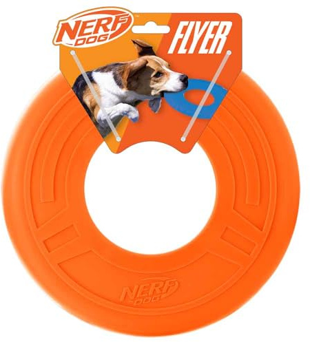 Nerf Dog Atomic Flyer Outdoor Dog Toy, 10 Inch Flying Disc Dog Fetch Toy, Rubber Dog Toy for Medium Dogs and Large Dogs, Orange