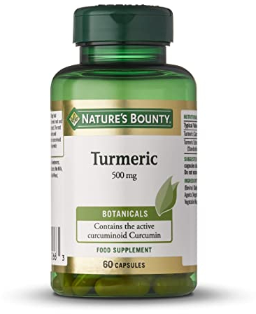 Nature's Bounty Turmeric 500 mg Capsules - Pack of 60 Capsules, Two-a-Day - 450mg of Turmeric Root - Contains Curcumin - Gluten Free