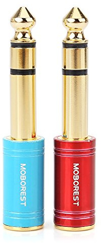 MOBOREST 6.35mm (1/4 inch) Male -3.5mm (1/8 in) Jack Stereo Female Adapter Conversion Plug, Adaptor Cable Copper (6.35M-3.5F, RED+Blue)