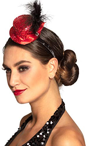 TH-MP Mini Zylinderhut Haarreif Zylinder Minihut Miniaturhut Glitzerhut Damen Kostüm Zubehör (Rot)