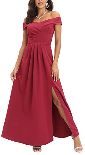 Viloree Empire Robe Femme Unie Robe Soirée Franges Robe Cocktail Bal Mariage Réunoin Fête Rouge M